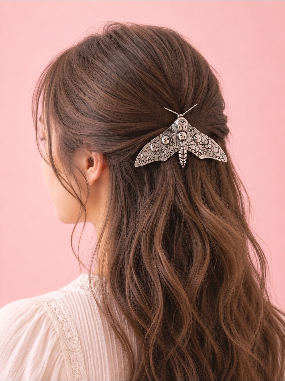 Gothic Silvery Moth Hair Pin